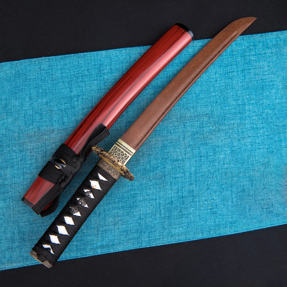 55cm japońskie ostrze samurajskie krótki nóż Wakizashi drewniany występ samoobrona praktyka rekwizyty nóż tang mini katana zabawki