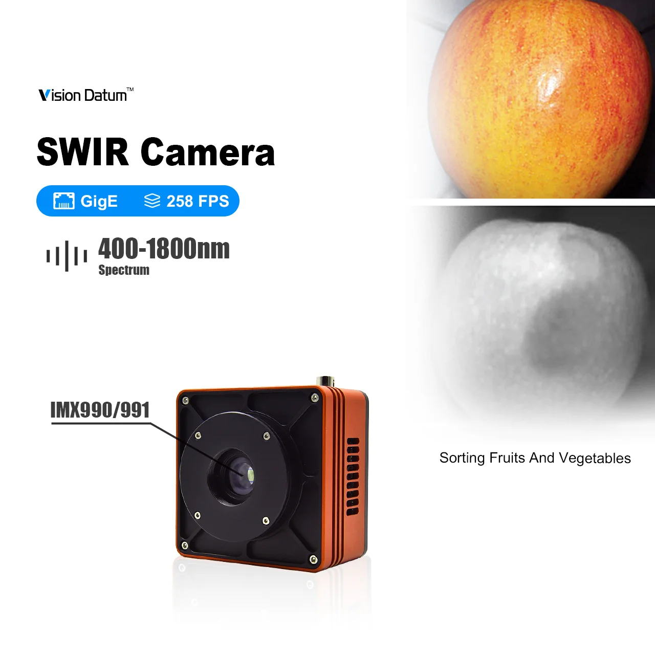 Cooling Technology 640 x 512 InGaAs1000 Fps Area Scan Short Wave Infrared (SWIR) Camera For Food Sorting Detection