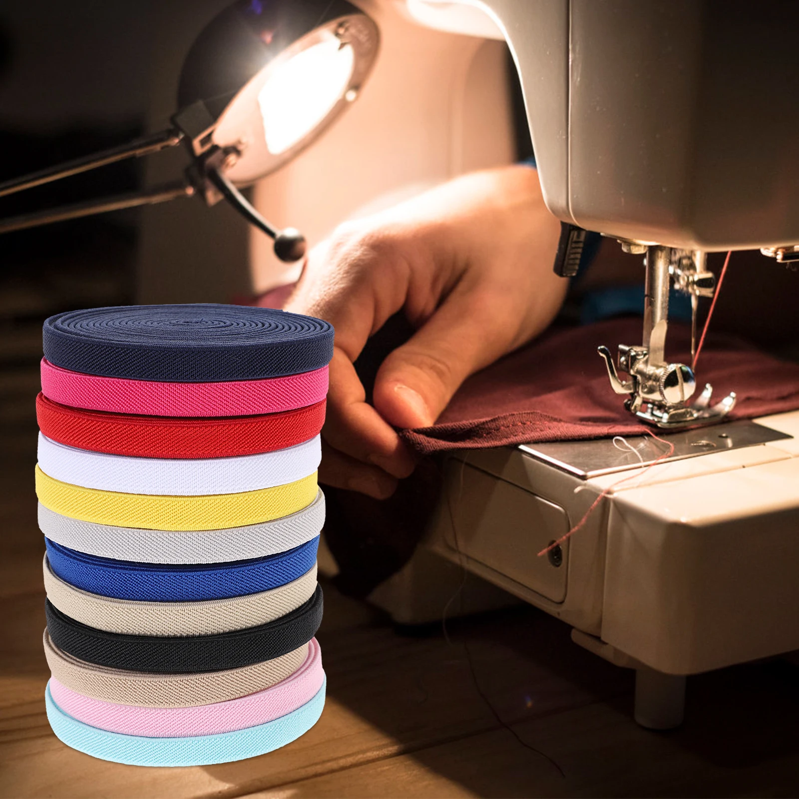 

12 Pcs Elastic Bands Colorful Straps for Clothing Accessories Sewing Elastic Polyester Material Knit Cord Flat Straps Durability