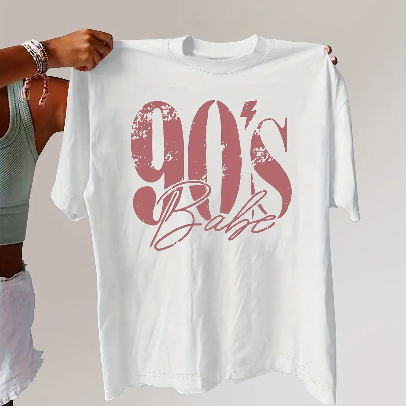 Damen-T-Shirt in Übergröße mit Retro-Buchstaben-Aufdruck, reine Baumwolle, atmungsaktiv, modisch und vielseitig, Unisex, Streetwear, Übergröße