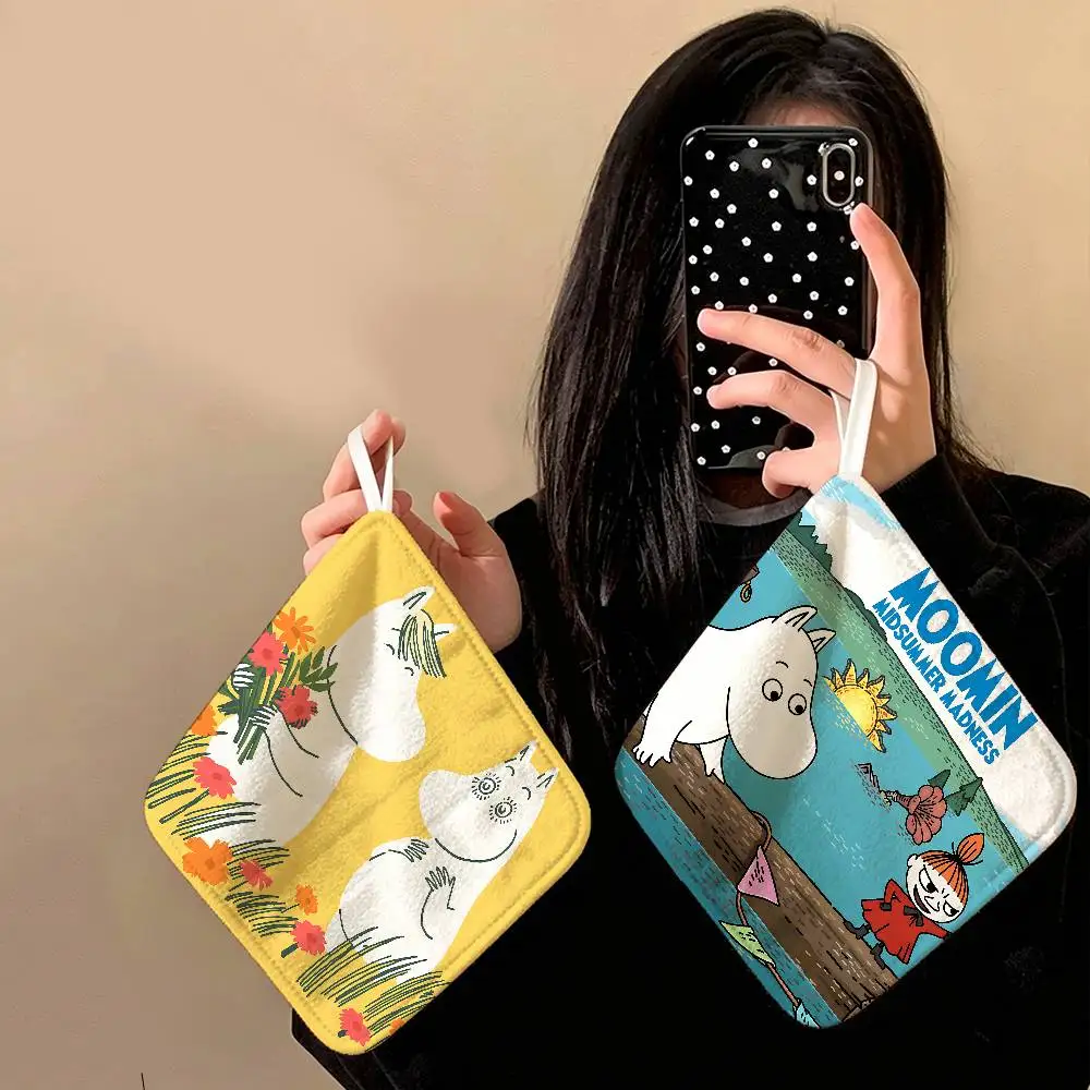 retro Cute M-Moomins cartoon character Reusable Hanging Kitchen Towel, Polyester Cotton Soft Fabric for Office Home Daily Life