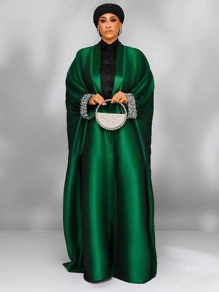 Ramadan Eid Shiny Batwing Satin Open Kimono Abaya Dubai Luxury 2025 Muslim Abayas For Women Kaftan Dress Islamic Clothing Femme