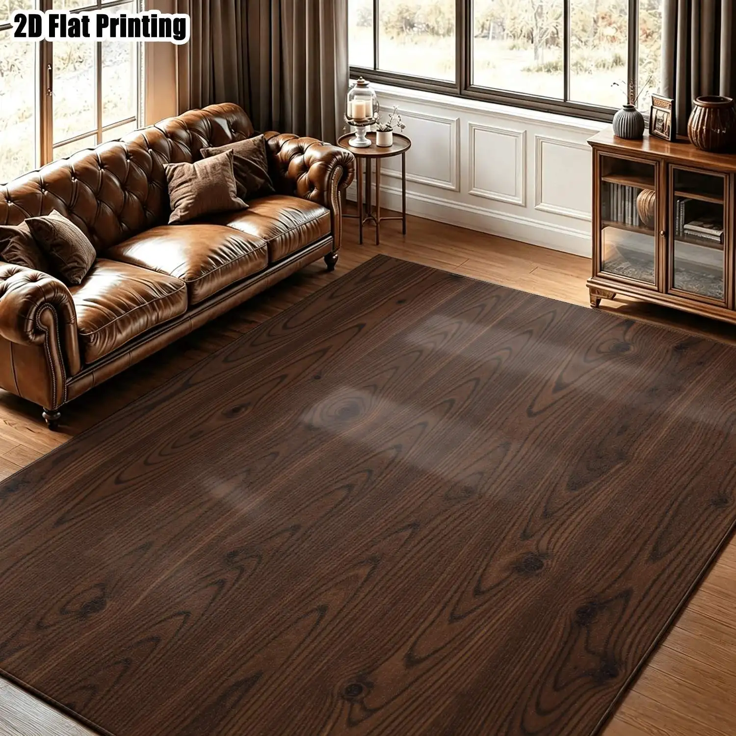 1Pc 2D Printed Dark Brown Wood Grain Pattern Carpet: Nordic/Modern Minimalist/Vintage/Geometric Striped/European Style, Home Decor, Multi-Size, Machine Washable, for Entrance, Dining Room, Foyer, Living Room, Bedroom