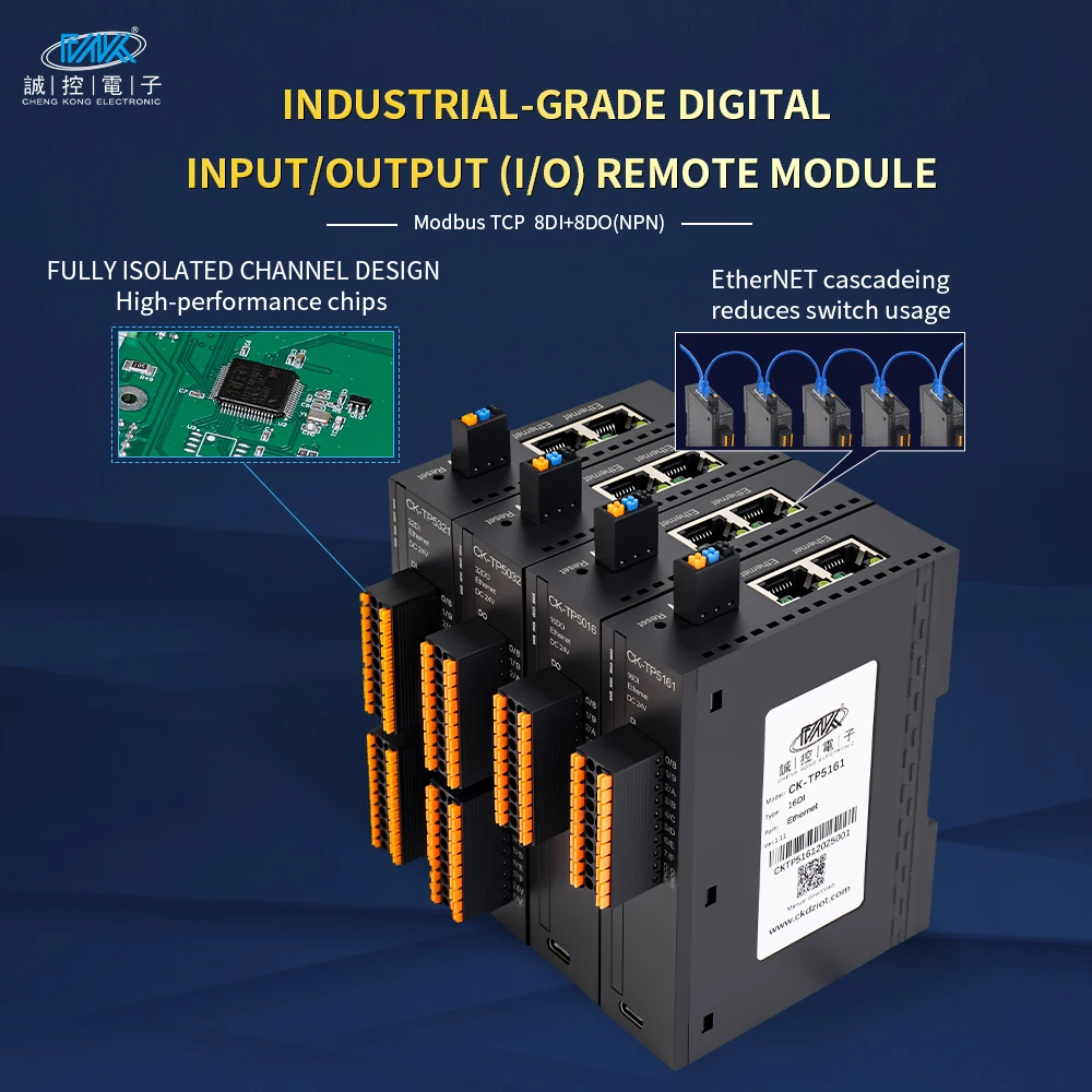 8DIDO Modbus TCP Remote IO Module Ethernet for PLC Automation CE RoHS DIN Rail Mount Input/Output CK-TP5088 IP20 3-Year Warranty