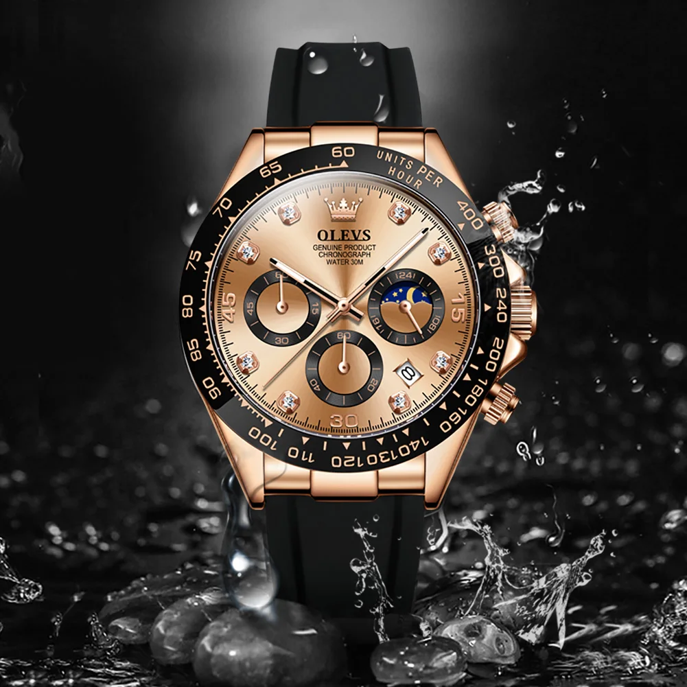 OLEVS 2875 ساعة كوارتز هدية مستديرة الطلب سيليكون حزام الساعات ساعة اليد كرونوغراف التقويم وظيفة مضيئة ساعة مقاومة للماء