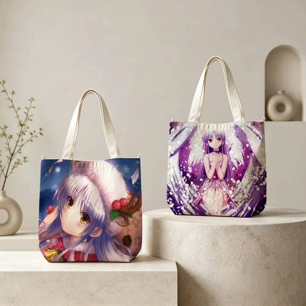 

Angel Beats! Anime Girl Cute Yui Kanade Tote Bag for Women Reusable Shopping Tote Bag Zippered Shoulder Bags Print