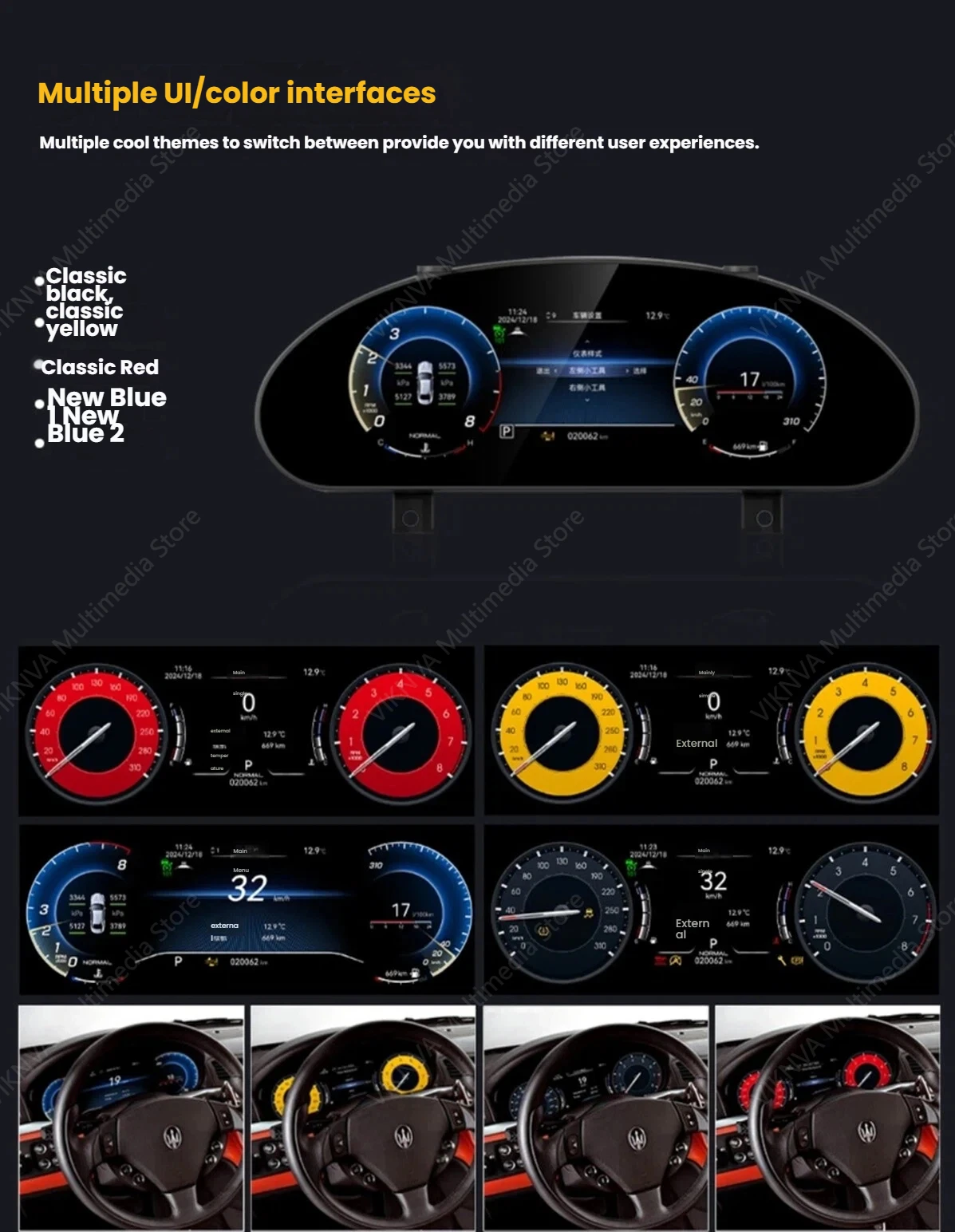 

12.3" Car LCD Dashboard For Maserati Quattroporte 2004-2015 Auto Speedometer Virtual Cockpit Digital Cluster Instrument