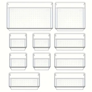 Klarer Organizer -Set, Tabletts und Partitionen für Plastikschubladen, geeignet für perfekte Make -up- und Küchenlager, 4 Größen, vielseitig, 10 PCs 12 Hauptverkaufsordner mit Partitionen - №2