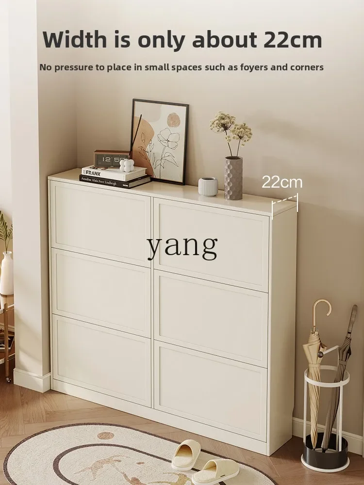 LH household cream wind door ultra-thin shoe cabinet storage tipping bucket entrance locker