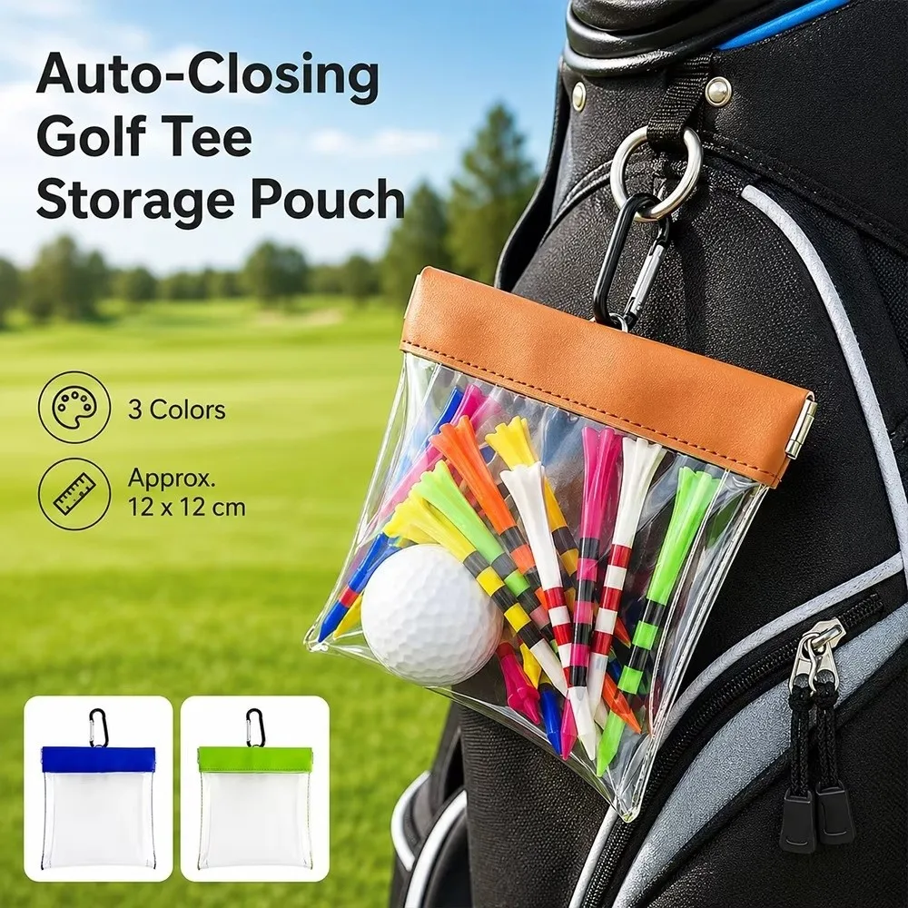 Transparent Golf Bag Pouch with Auto Close PVC Golf Tee Storage Holder Wide-Mouth Hanging Pouch Golf Tool Storage Bag