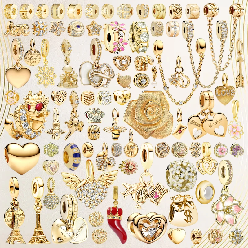 

New Sparkling Gold Safety Chain Clip Dragon Hot Air Balloon Charm Beads Fit Original 925 Silver Bracelet DIY Women Jewelry Gifts