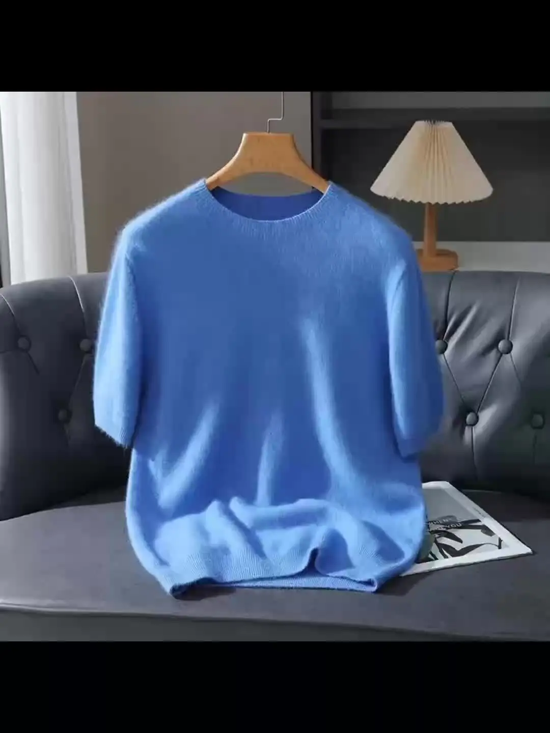 Men's Sweater Pullover Short Sleeved Summer Mink Knit Sweater Loose Round Neck Solid Color Half Sleeved Simple T-Shirt Casualtop