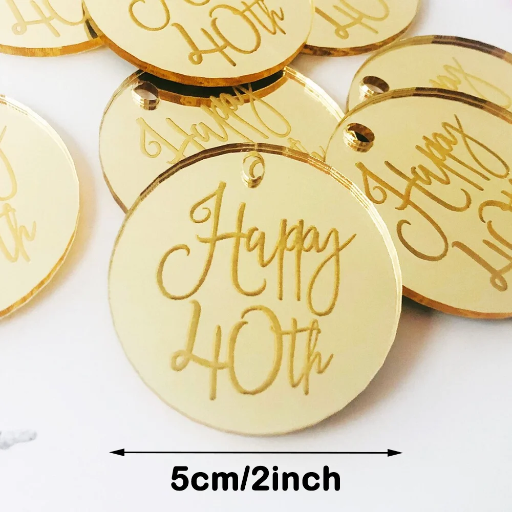 10 قطعة 5 سنتيمتر سعيد 40th محفورة مرآة الاكريليك هدية العلامات حفلة عيد ميلاد إمدادات رائعة الديكور كأس للنبيذ التسمية صديق المفضلة #2