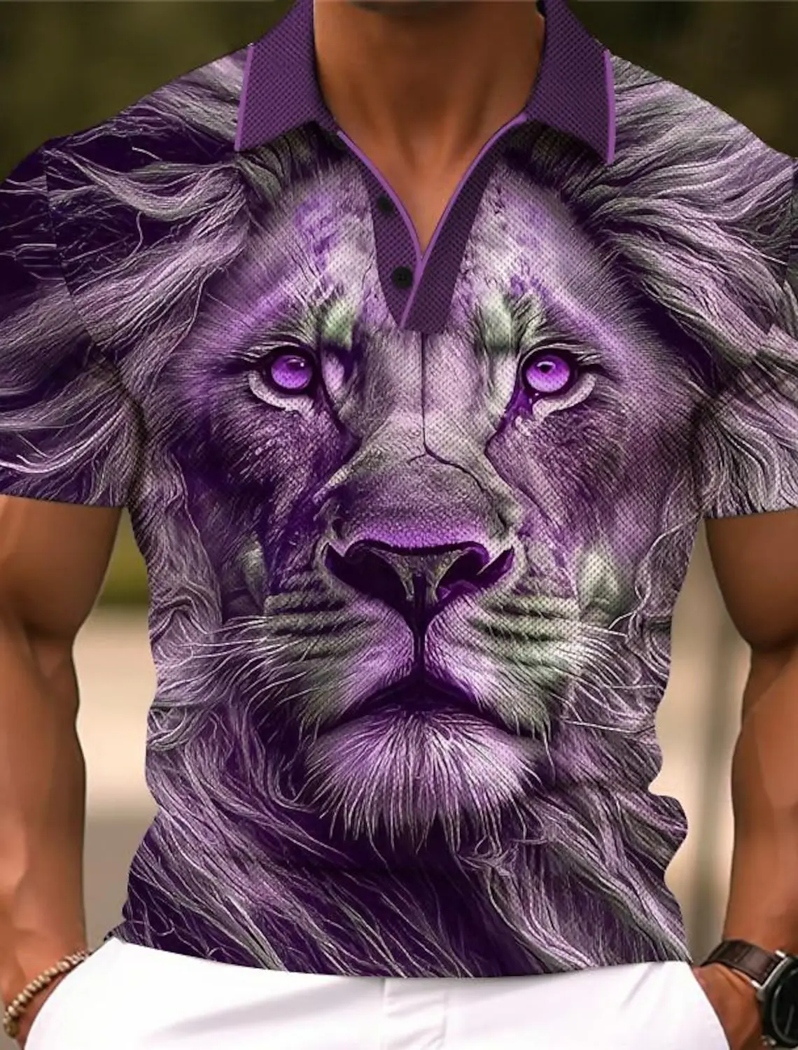 Animal Lion Men's Retro Print Polo Shirt Outdoor Work Street Short Sleeve Blue Purple Green Summer Spring Lapel Polo Shirt