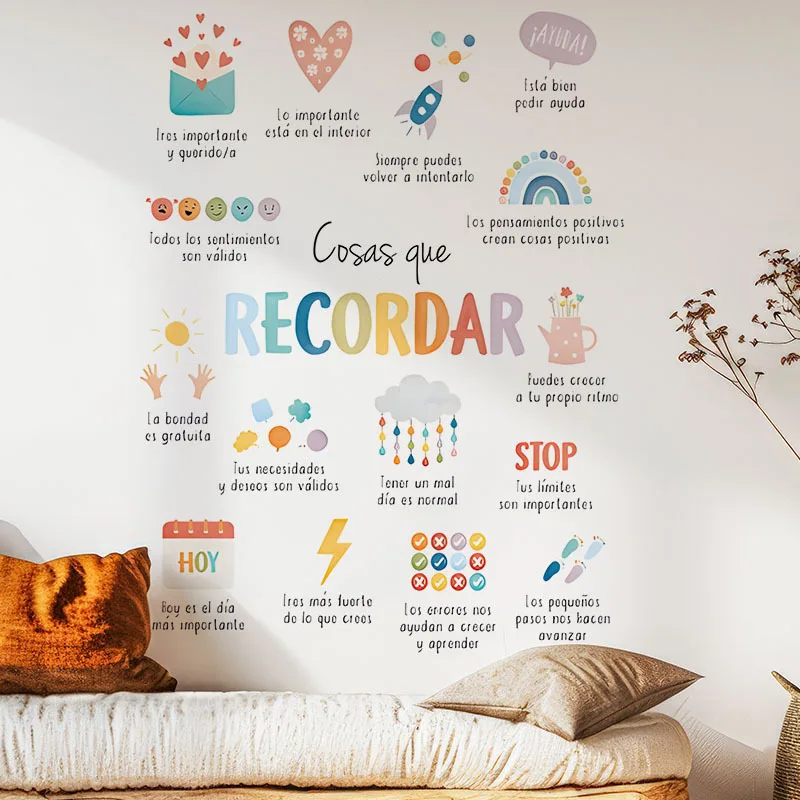 Spanish Positive Affirmation Wall Stickers, 'Cosas Que Recordar' Inspirational Wall Decals, Removable Vinyl Wall Art for Kids Be