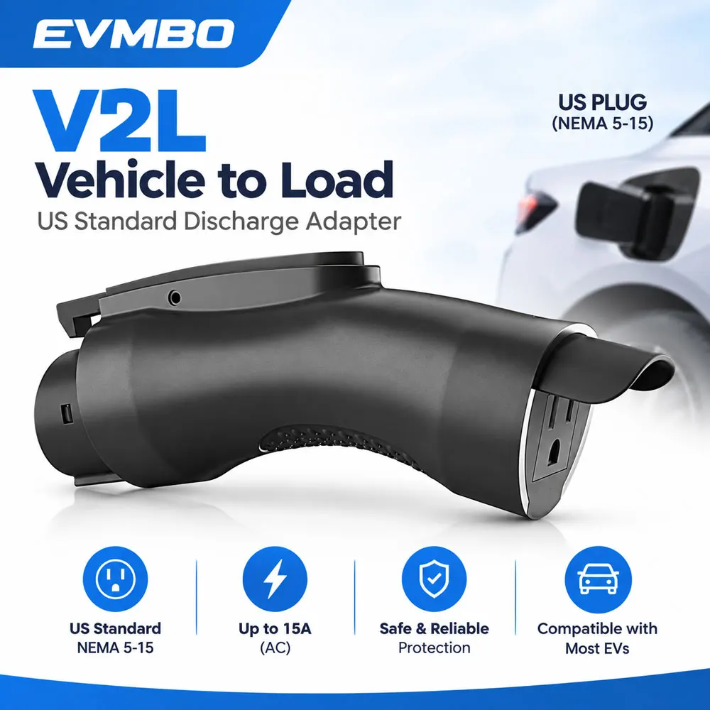 EVMBO J1772 V2L Discharge Adapter Type 1 to NEMA 5-15 15A EV Vehicle to Load Power Outlet for Outdoor Camping Emergency