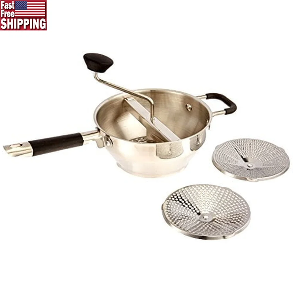 

Stainless Steel Food Mill with 3 Interchangeable Grinding Discs Purees Soups Mashed Potatoes and Sauces