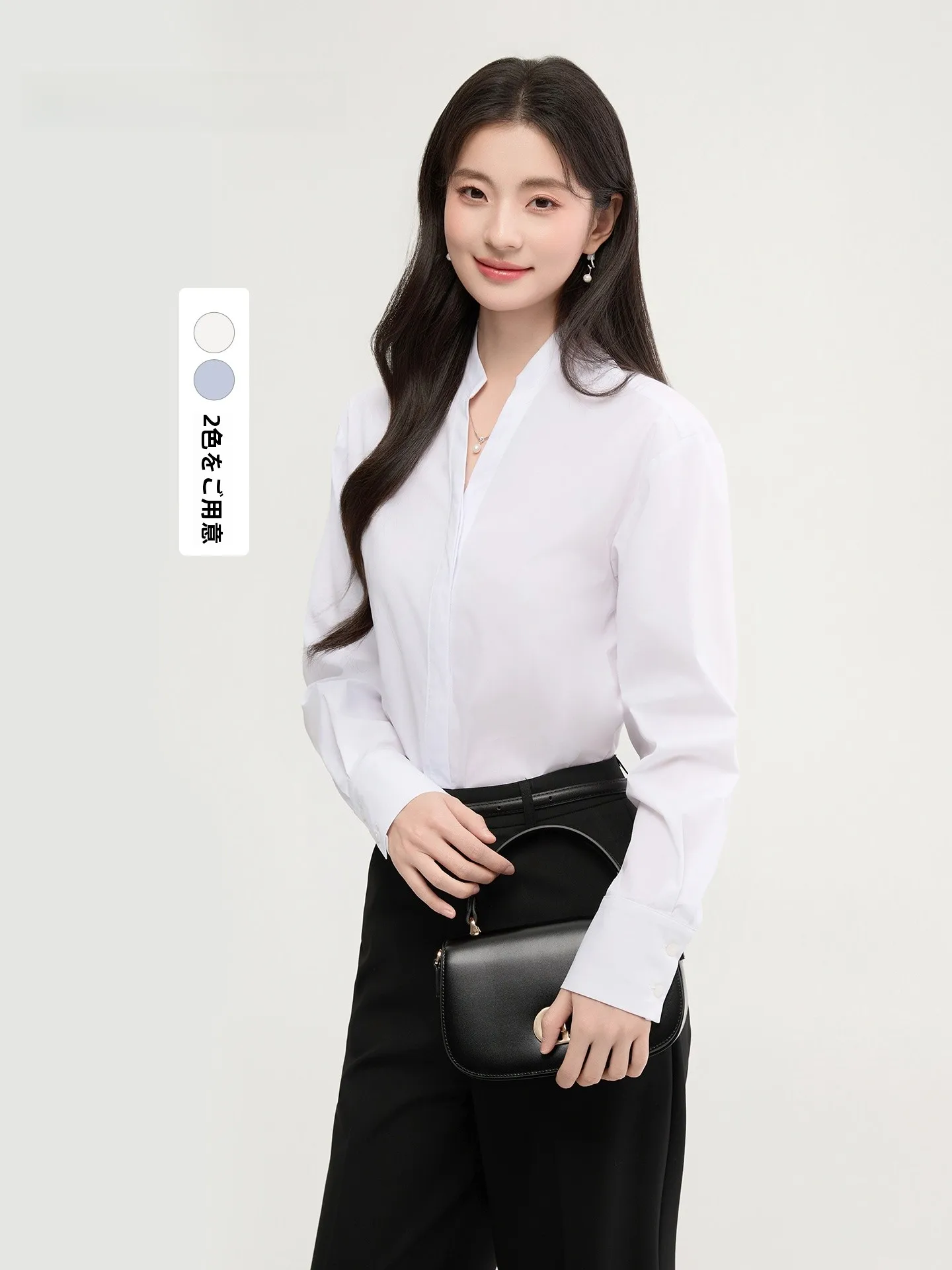 

Белая женская рубашка с длинным рукавом и V-образным вырезом, универсальная, для офиса и собеседований, из смесового хлопка и полиэстера, прямого кроя