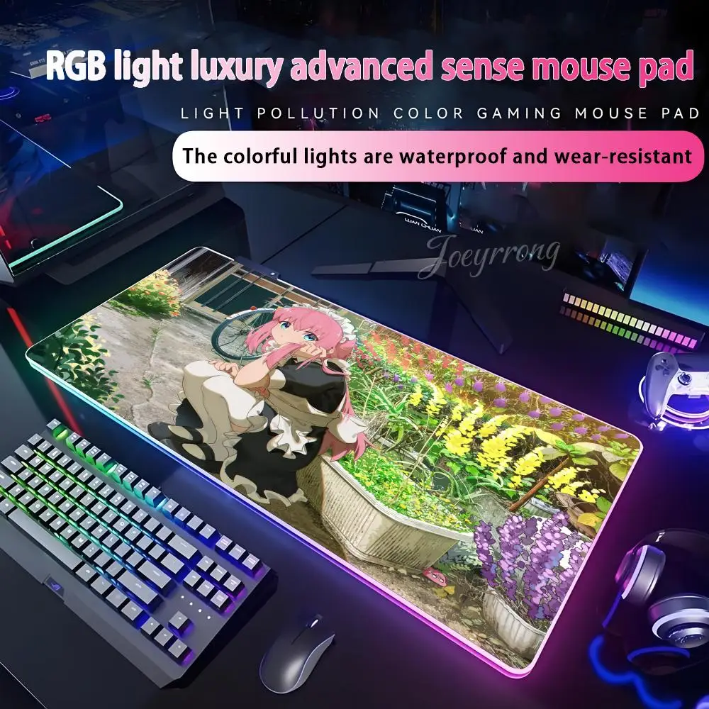 

Коврик для мыши в стиле аниме Bocchi The Rock для FPS ESports RGB, расширенная игровая клавиатура, светодиодные коврики, большие 1000x500 мм XXL Gamer