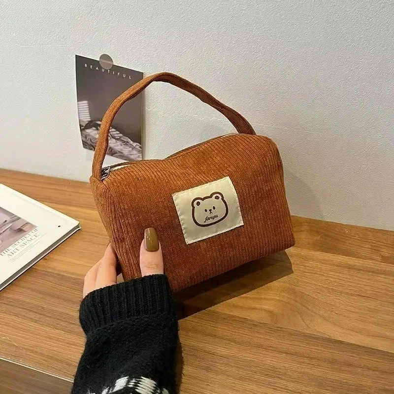 Cute Plush Cosmetic Bag, Soft Large Capacity Trendy Women Handbag with Handle, Summer Fashion Portable Makeup Pouch