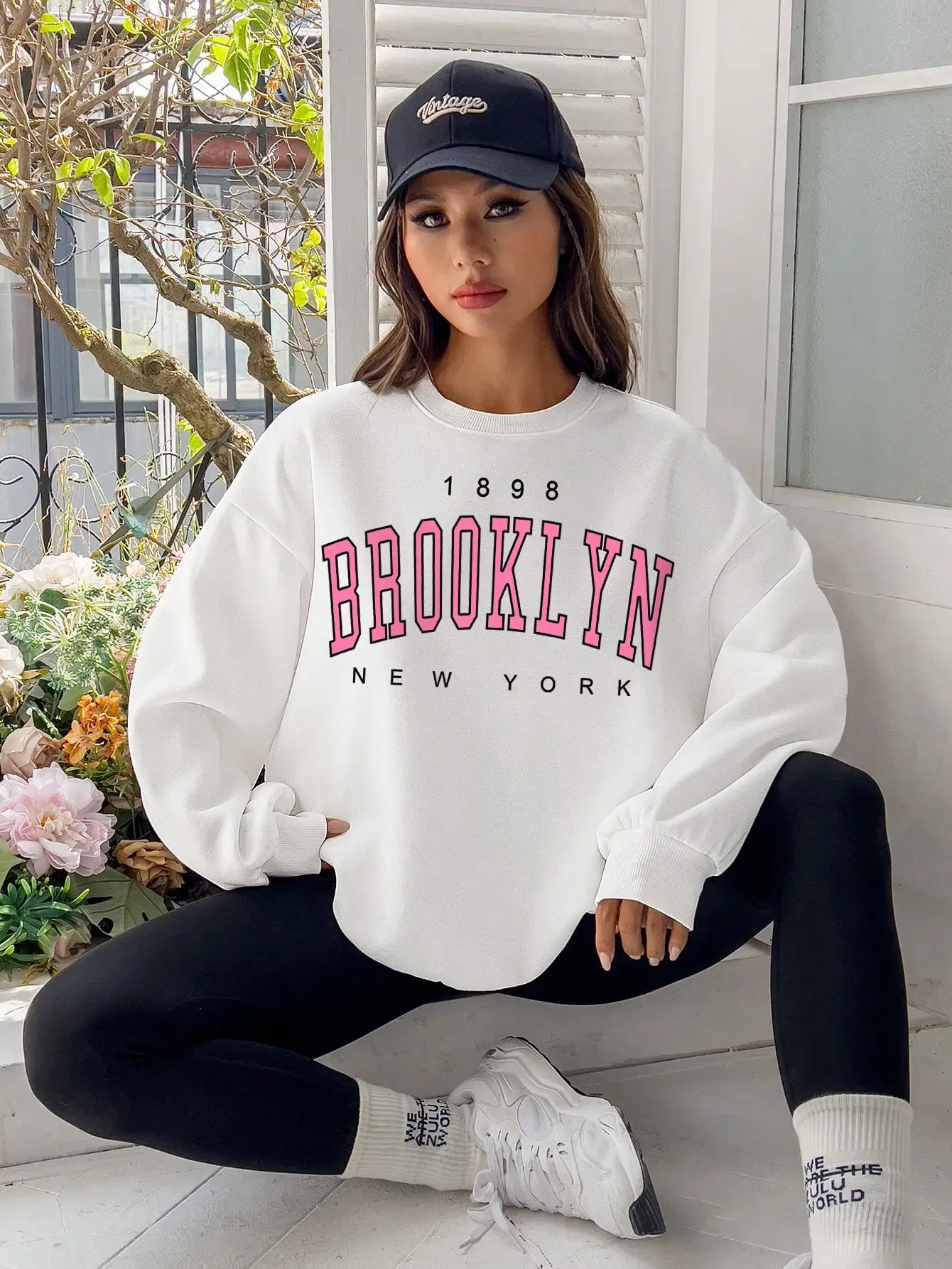 Pink Brooklyn 1898 New York Letter Hoodie For Woman Casual Hip Hop Clothing Crewneck Street Sweater Retro Fashion Pullovers