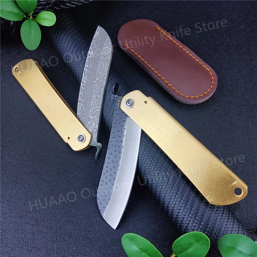 Higonokami Folding Pocket Knife Damascus Steel Blade Copper Handle Outdoor EDC Survival Hunting Camping Hiking Cutting Tool