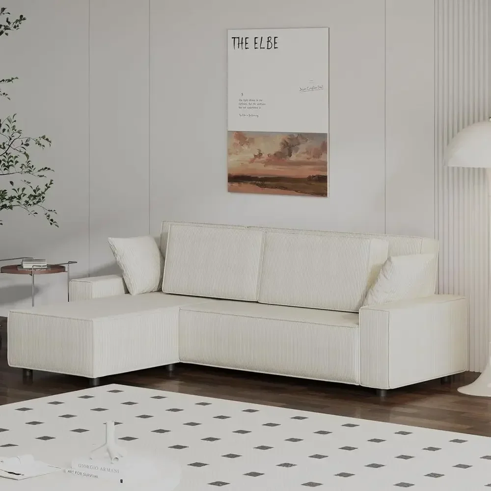 Corduroy Stripe 96 in Large Couch, ern L Shaped Oversized Sectional Soa with Deep Seat, Comy ular Couch or Living Room, Aparent,