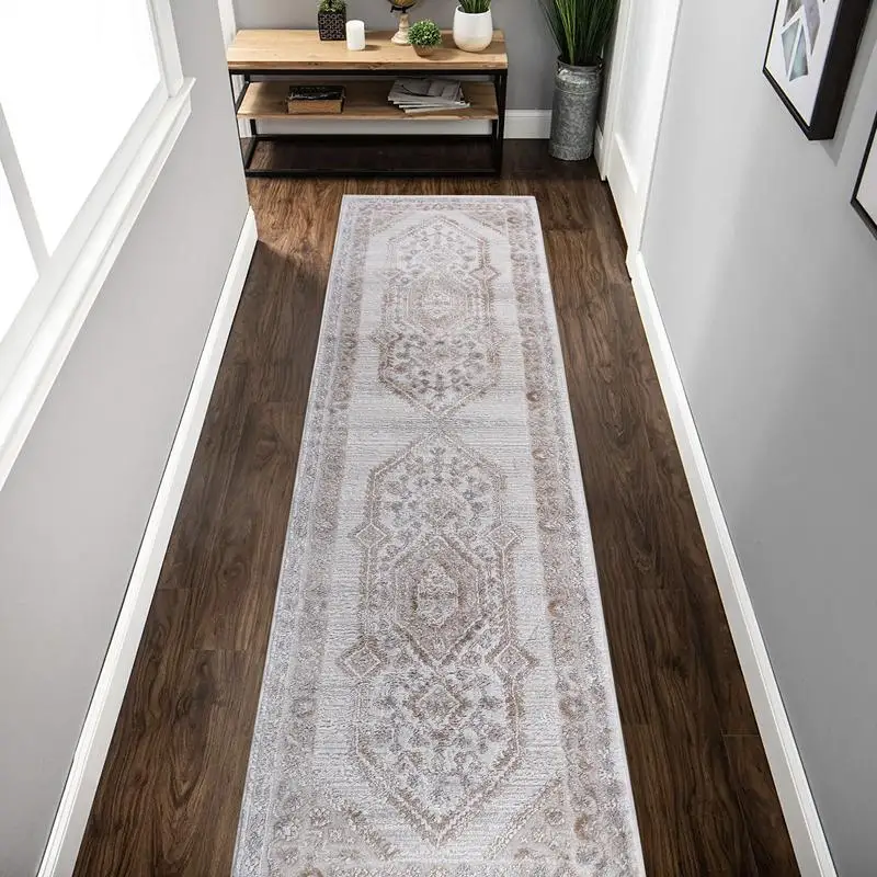 

Stylish Non-Shedding Area Rug 2x8 in Cream and Ivory with Border for Living Room, Bedroom, Dining Room, and Home Office - Stain