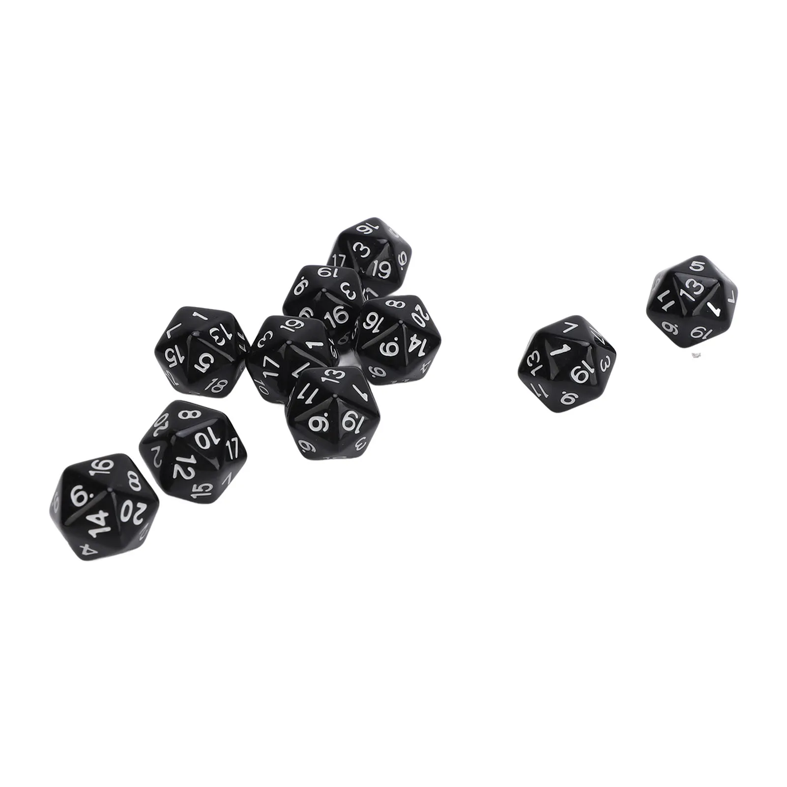 ZK30 10PCS Polyhedral Dice Set Plastic Lightweight 20 Sided Dice for Role Playing Table Games Black