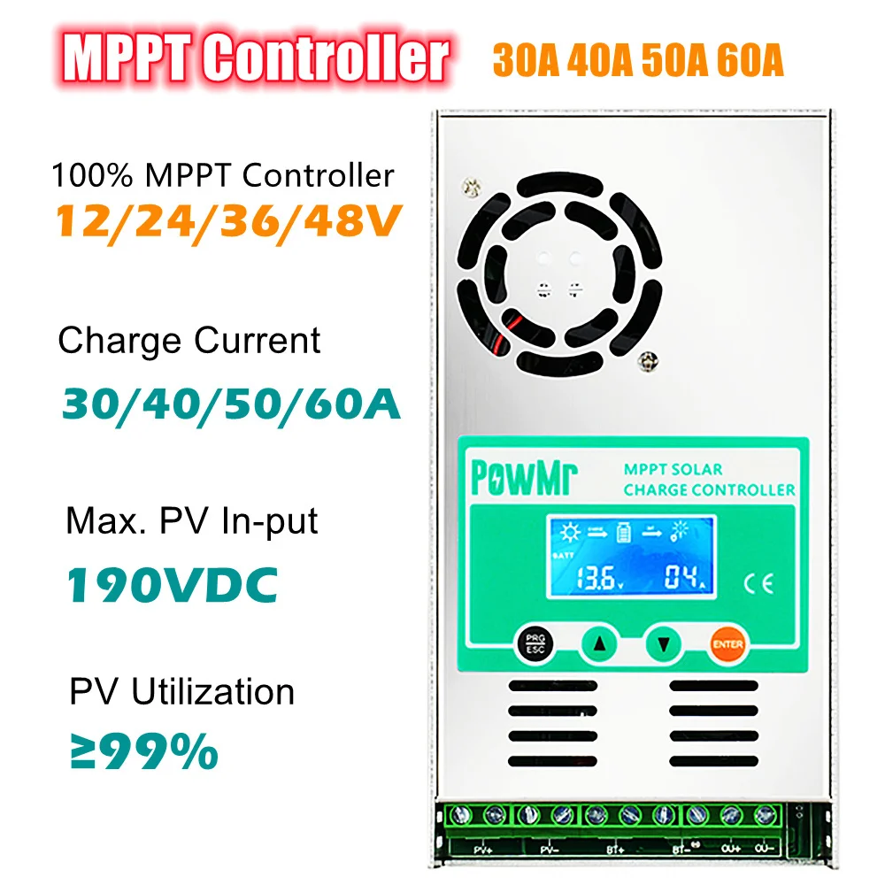 

NEW!!! MPPT Solar Charge Controller 60A 50A 40A 30A Backlight LCD 12V 24V 36V 48V Solar Regulator For Max 190V Solar Panel Input