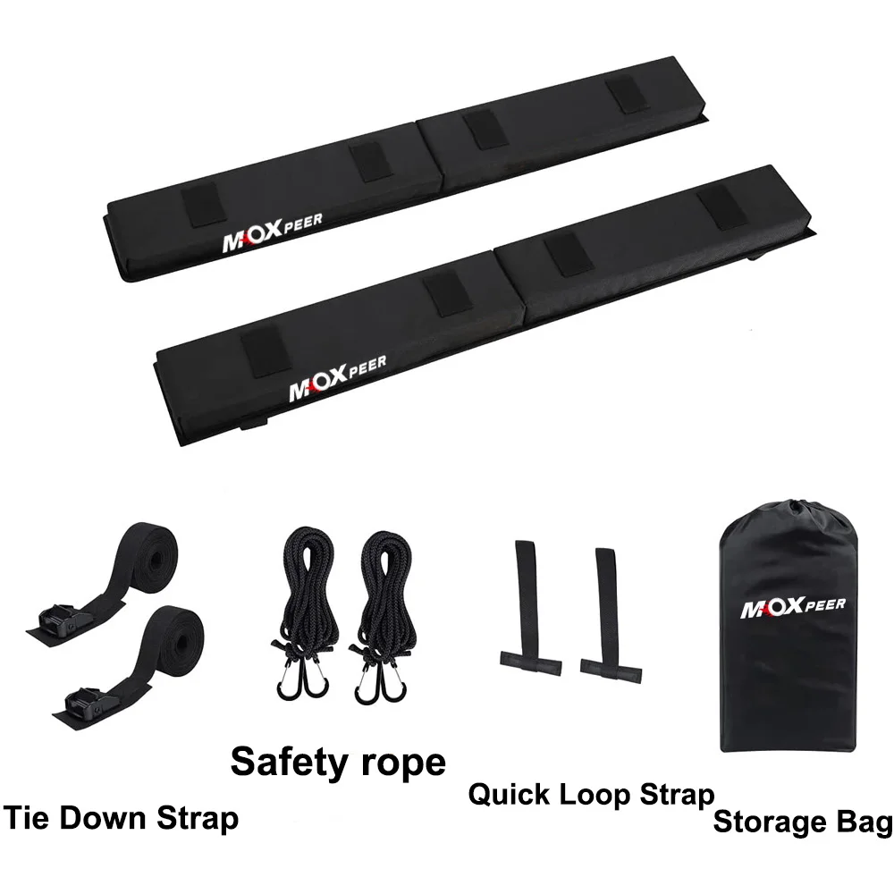 Juego de almohadillas suaves para portaequipajes de techo de coche, fácil instalación, portátiles con correas de amarre y cuerdas para Snowboard, Kayak, canoa, Paddleboard