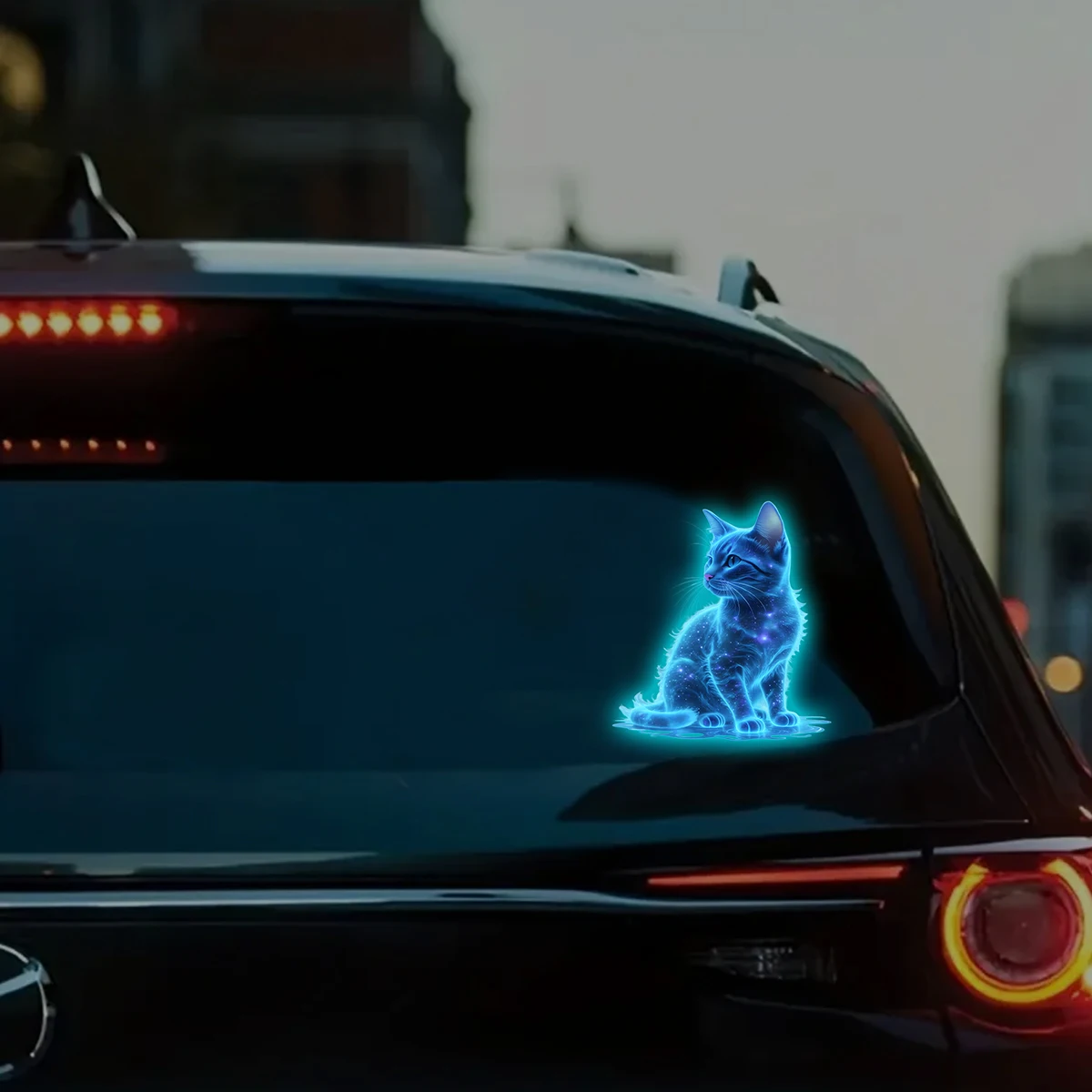 1PC Luminous Cyber Cat Car Sticker, Glow in the Dark Galaxy Cat PVC Decal, Removable Solar System for Car Fuel Tank Cap Decor