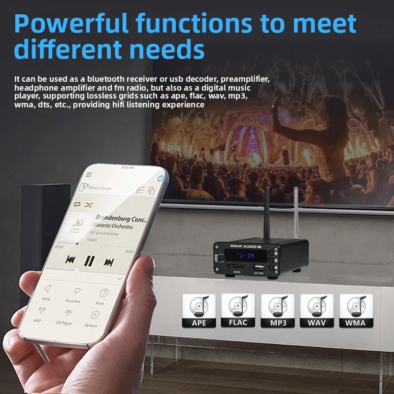 Bluetooth 5.0 Decoder USB Flash Drive SD Card Music Player DTS APE Lossless Preamplifier Headphone Amplifier FM Radio