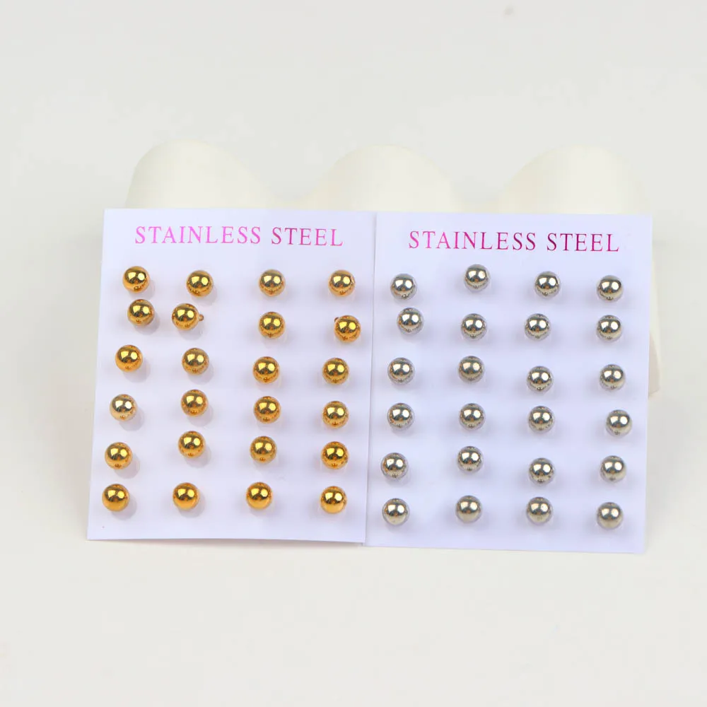 24Pairs/Lot Sweet  Stainless Steel Earrings Mixed Colors Simple Style Give Good Friends Daily Party Jewelry