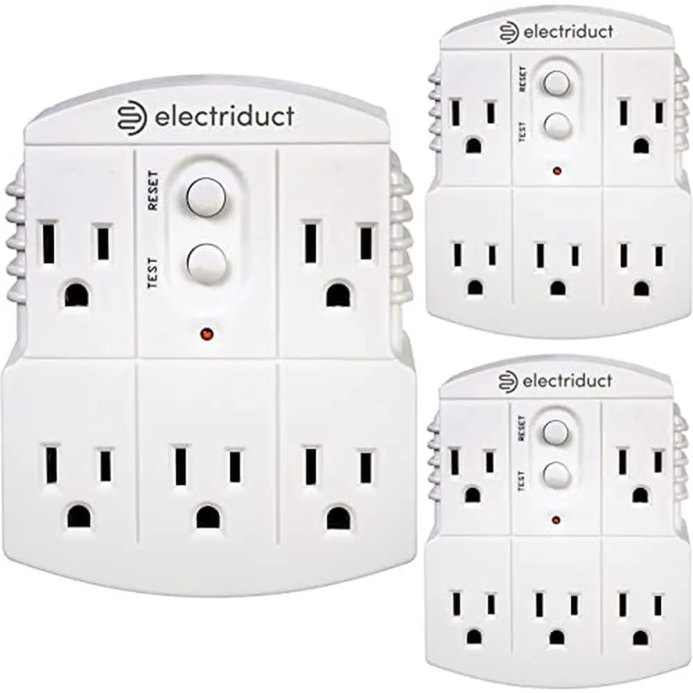 5-Outlet GFCI Wall Adapter 15A Grounded White Automatic Reset 3 Pack UL&CUL Rainproof OSHA