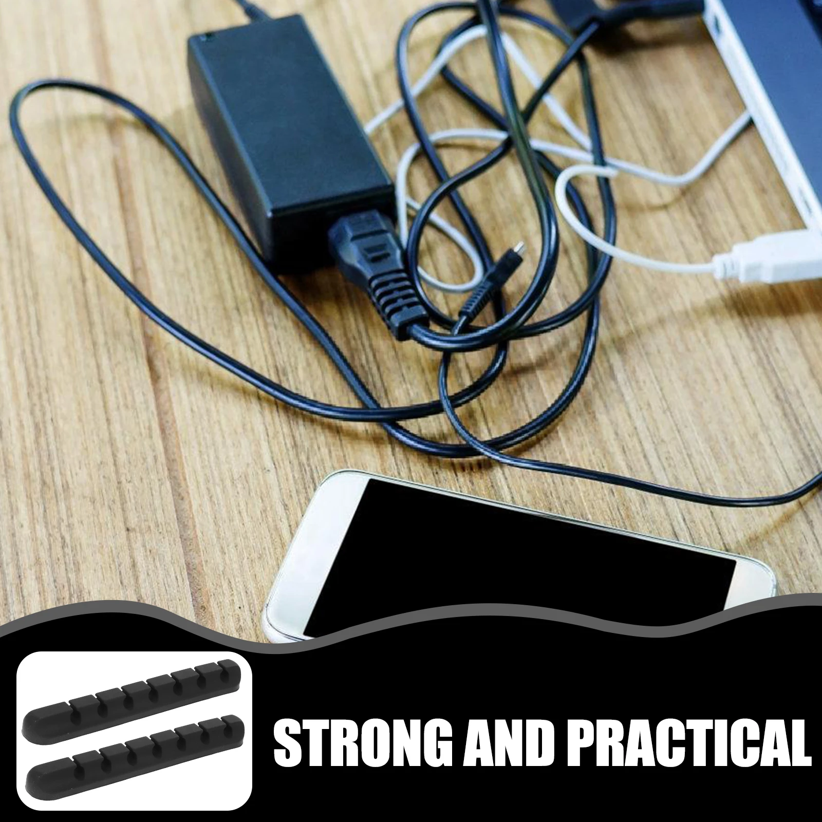 

2 Pcs Black 7 Ports Desk Cable Clips Adhesive Holders Mounts Wire ganizer For Charging USB Cords Headphones Management Home