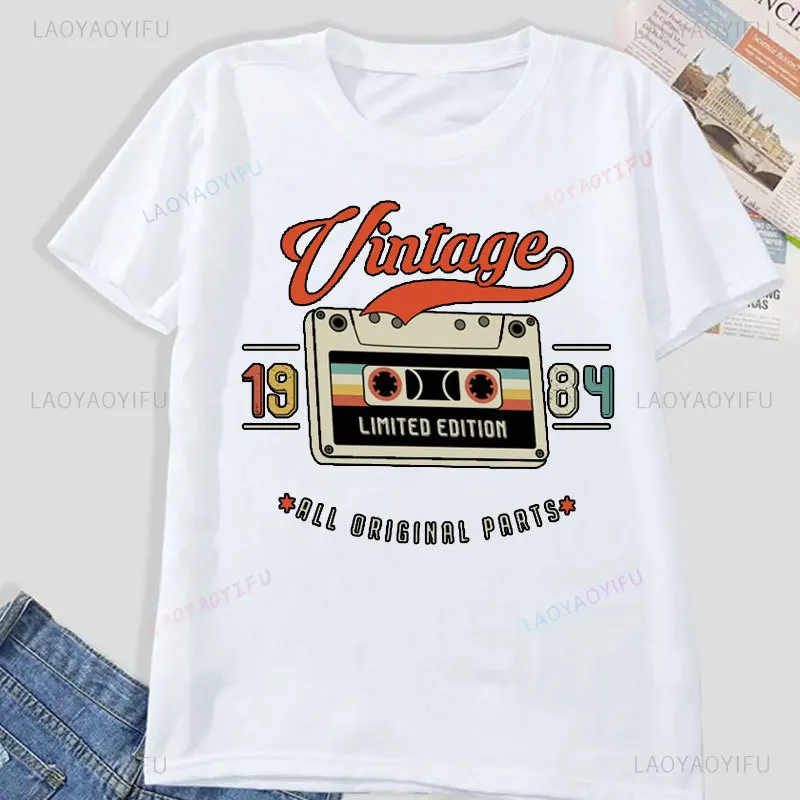 Vintage 1984 Limited Edition Retro Womens T-Shirt Funny 40th Birthday Casual Shirt Trend Print Cotton Short Sleeve Female Tops