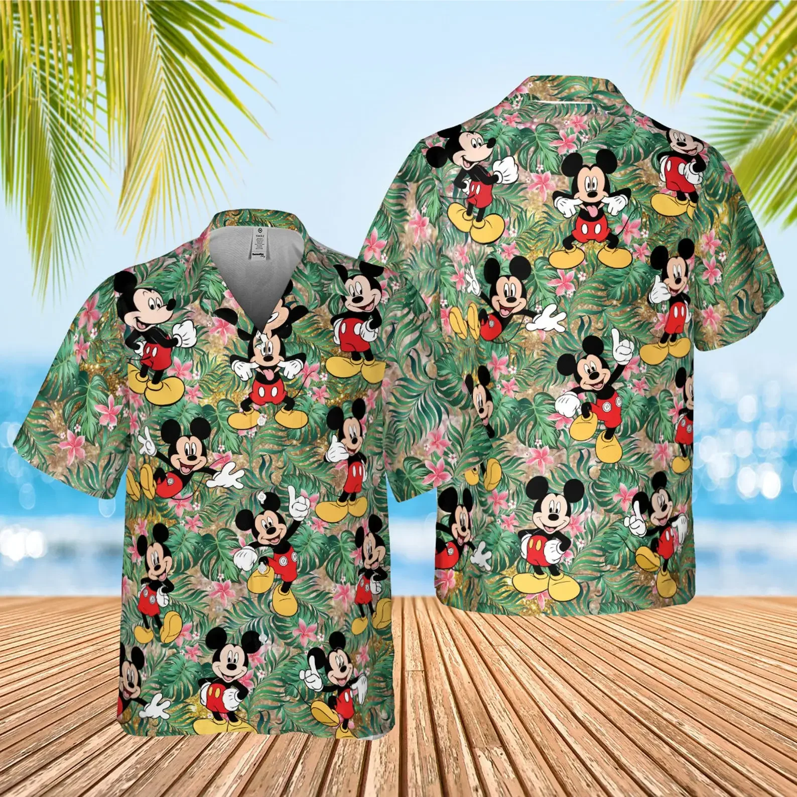 Camisas hawaianas de Mickey Mouse para hombre, camisa de manga corta con botones, Retro, Disney, Epcot, Top de playa de verano