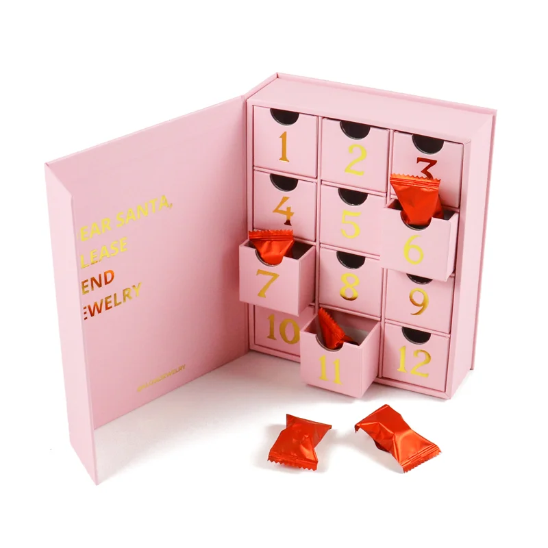 Customization.Customization.Rigid Paper Cardboard Cosmetic Gift Advent Calendar Box Paper Box with Embossed logo for Nail Polish