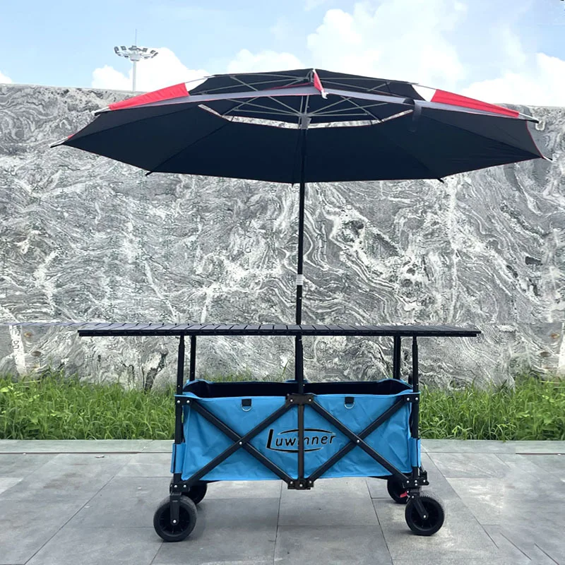 Parasol Foldable Dining Cart for Camping Fishing Picnics Snack Carts  Camping Wagon Large Table Camping Handcart