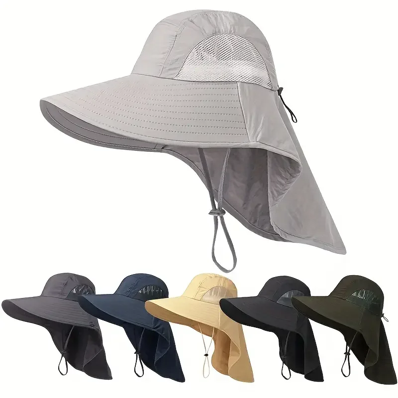 Wide Brim Sun Hat with Neck Flap for Men Women Adjustable Outdoor 50+UPF Protection Safari Cap Hiking Fishing Hat