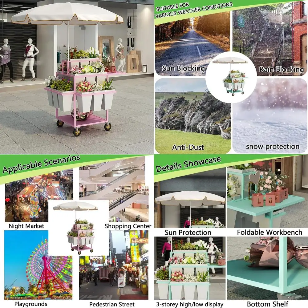 

Уличная металлическая тележка для цветов с 18 ведрами и колесами для подставок