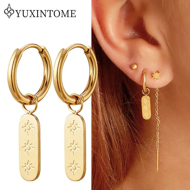 

2025 New Style 925 Silver Needle Three Sun Engraving Tag Pendant Earrings For Women Retro Punk Earrings Fashion Party Jewelry