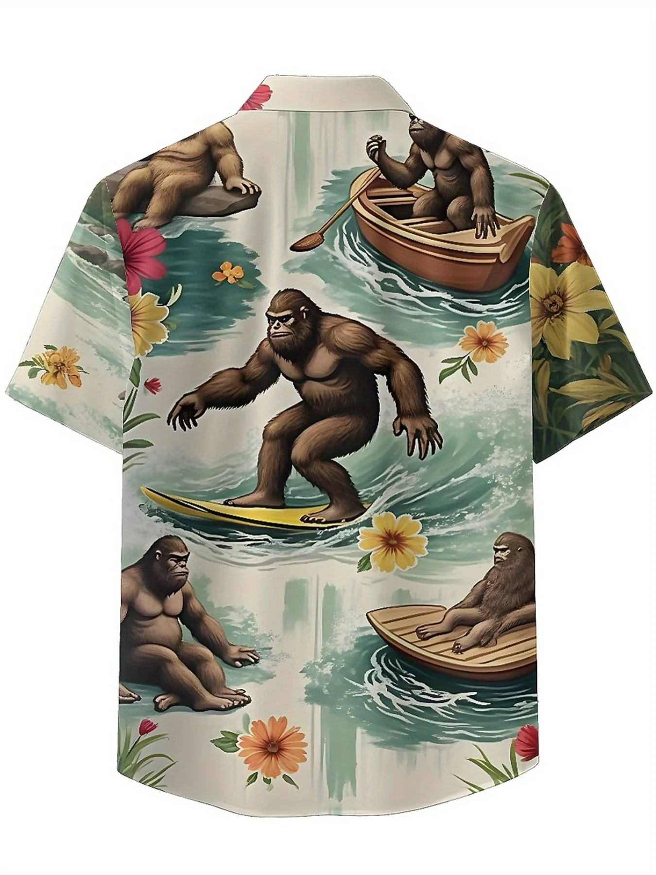 Men's Plus Size Hawaiian ShirtsGorilla Surfing and Dancing with Nature_pattern,Premium Comfort Youth Clothes,Streetwear Y2K Tops