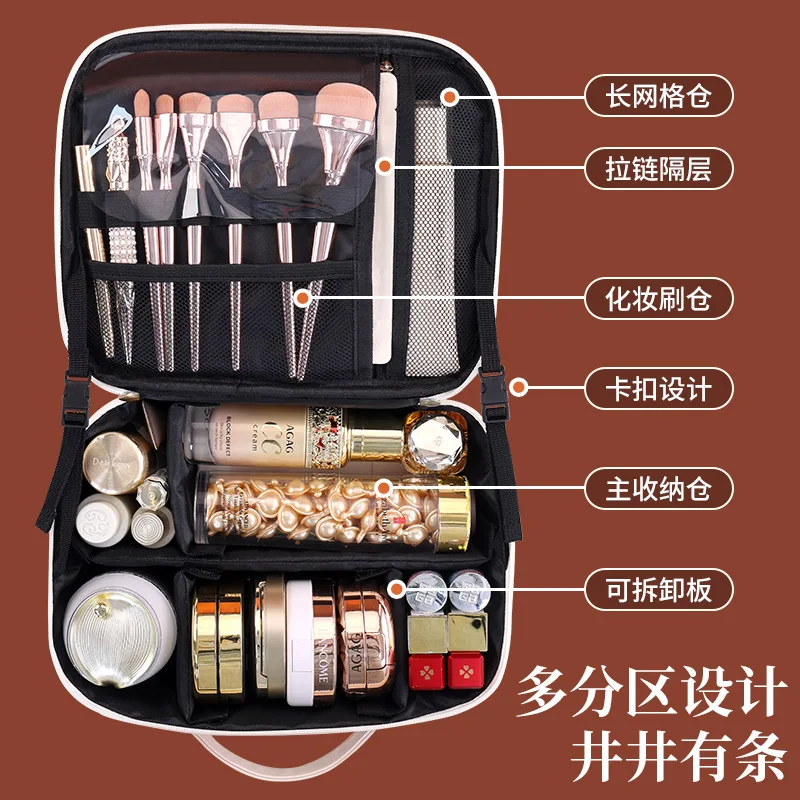 New Three-dimensional Multi-compartment Large-capacity Cosmetic Bag, Portable Travel Suitcase, Cosmetic Storage Bag