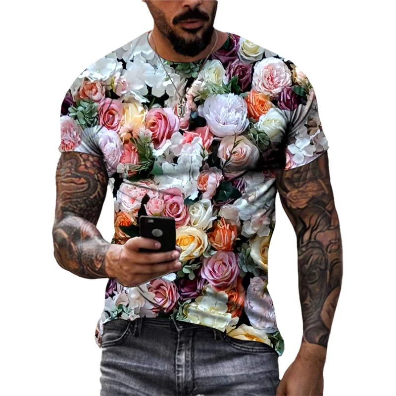 2023 Fashion Beautiful Potted Plant Summer 3D Printed T-shirt Street Style Trend Men's Crewneck Short Sleeve Printed T-shirt 6XL