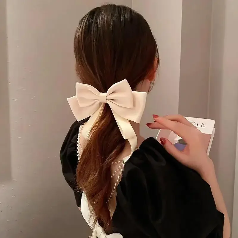 New Fashion Elegant Bow Spring Hair Clips Princess Ribbon Headwear Girls Women Hair Accessories High Quality Hair Clips