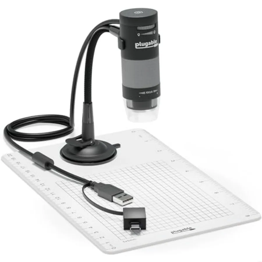USB Digital Microscope 250x 2MP Micro Camera with Flexible Arm Stand - Handheld USB and USB-C Microscope Windows Mac ChromeOS L