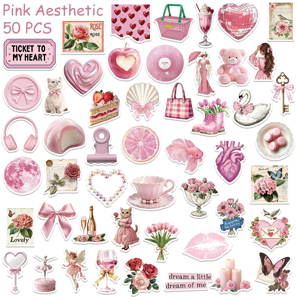 50 قطعة من ملصقات الدب الجمالية الوردية للهاتف المحمول والكمبيوتر المحمول ولوح التزلج والجيتار DIY ملصقات كرتونية مقاومة للماء