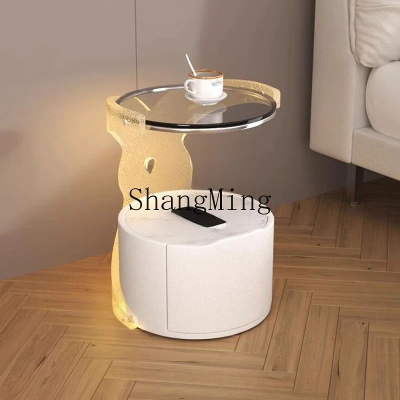 

FG cream wind acrylic bedside table side few villas high-end bedside table with solid wood